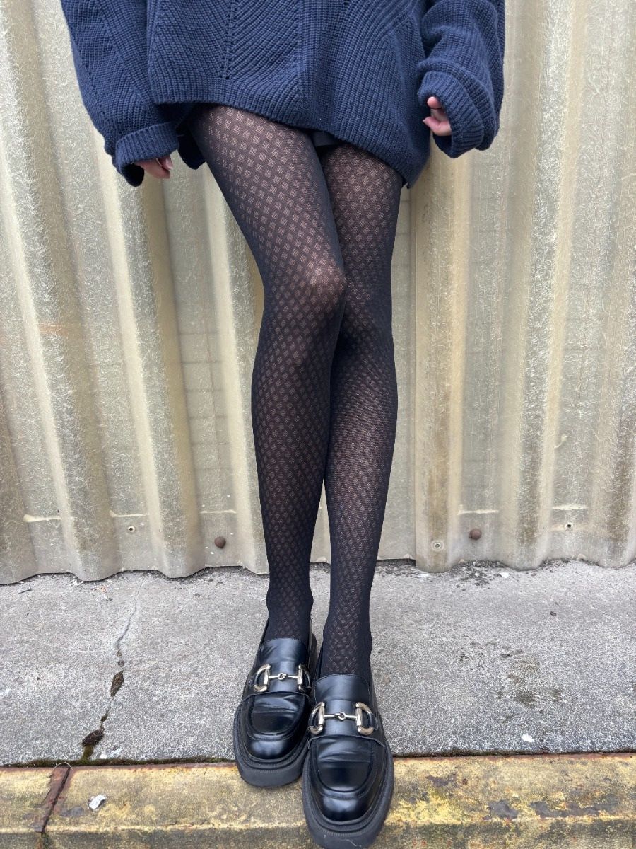 Diamond Lattice Pattern Tights - Black NPAYU4