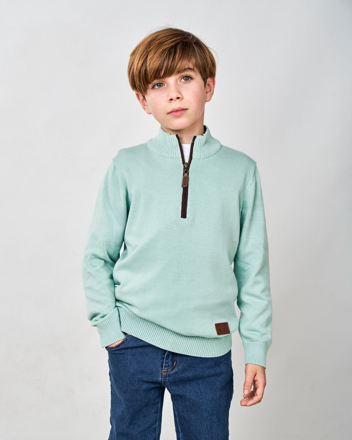 Boy&#39;s Aqua Green Padel Jersey 1/2 Zip Jumper