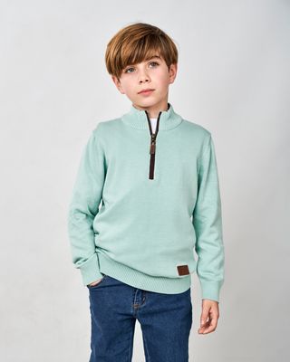 Boy's Aqua Green Padel Jersey 1/2 Zip Jumper