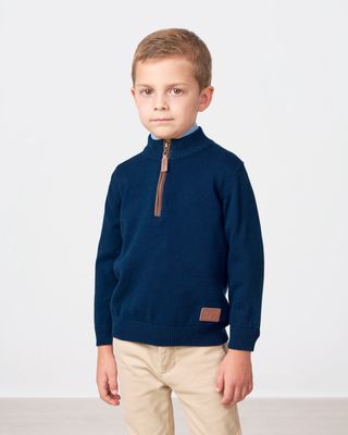 Boy's Navy Blue Padel Jersey 1/2 Zip Jumper