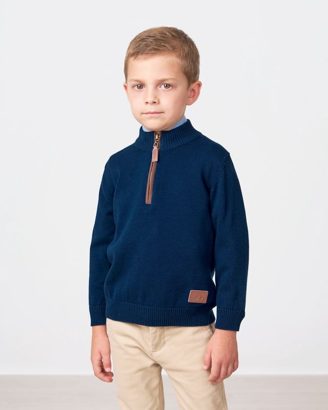 Boy&#39;s Navy Blue Padel Jersey 1/2 Zip Jumper