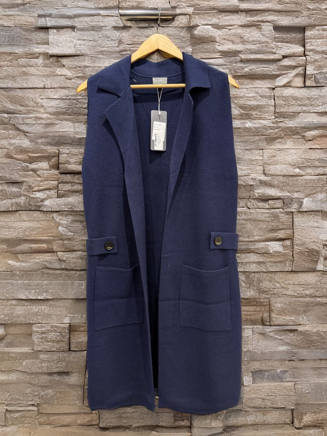 Navy Long Knitted Sleeveless Jacket 16201