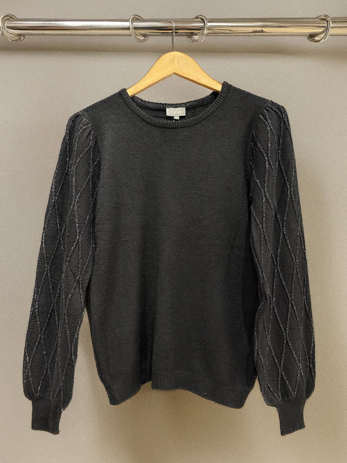 Beige/Gold Lurex Thread Patterned Sleeves Jumper 16211