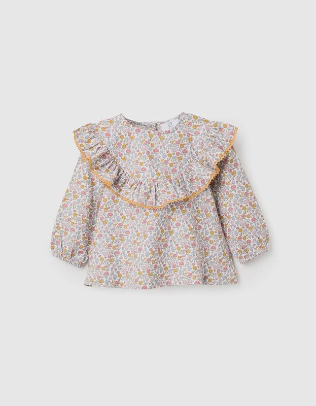 Floral Pattern Shirt for Baby Girls - Light Beige