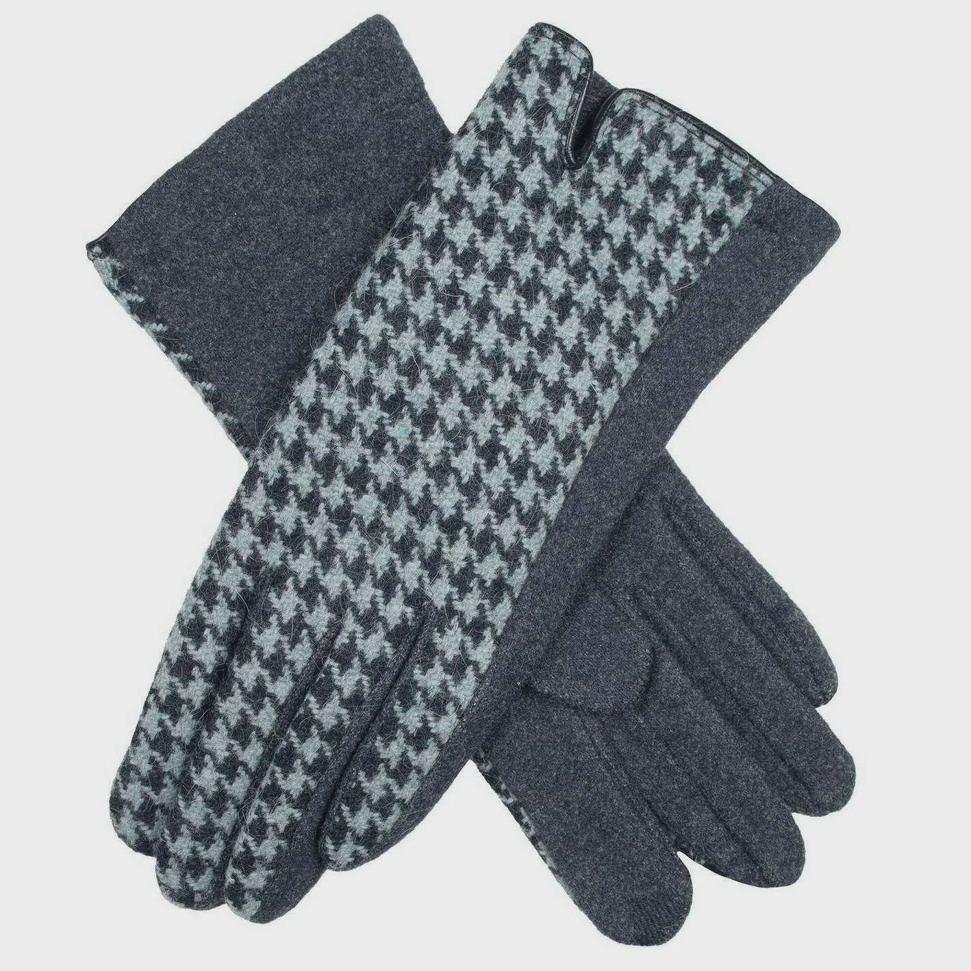 Women&#39;s Touchscreen Gloves with Dogtooth Design - Navy