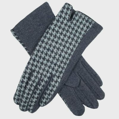 Women's Touchscreen Gloves with Dogtooth Design - Navy
