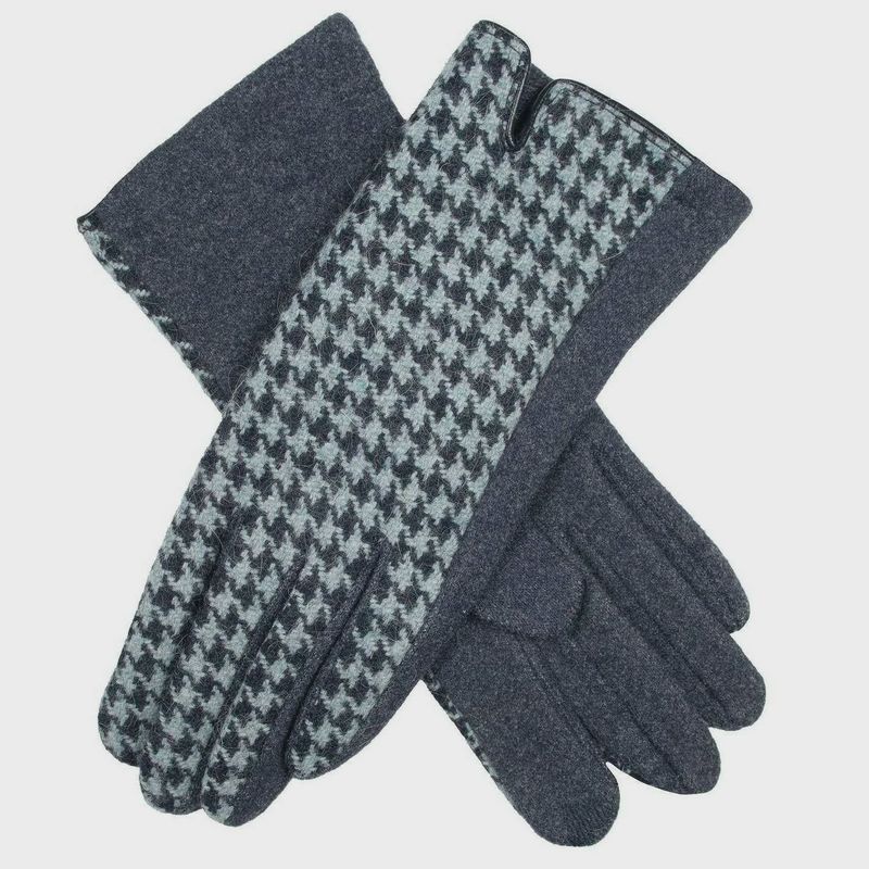 Women&#39;s Touchscreen Gloves with Dogtooth Design - Navy