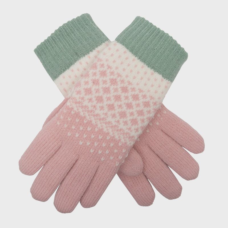 Women&#39;s Jacquard Knitted Gloves with Polka Dot Pattern - Pink/Mint