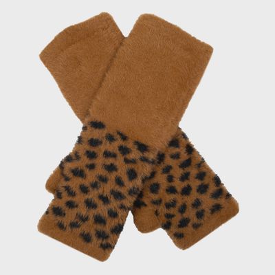 Women's Spotted Feather Yarn Knitted Wrist Warmers - Tan