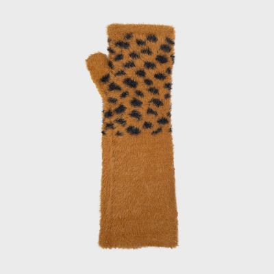 Women's Spotted Feather Yarn Knitted Wrist Warmers - Tan