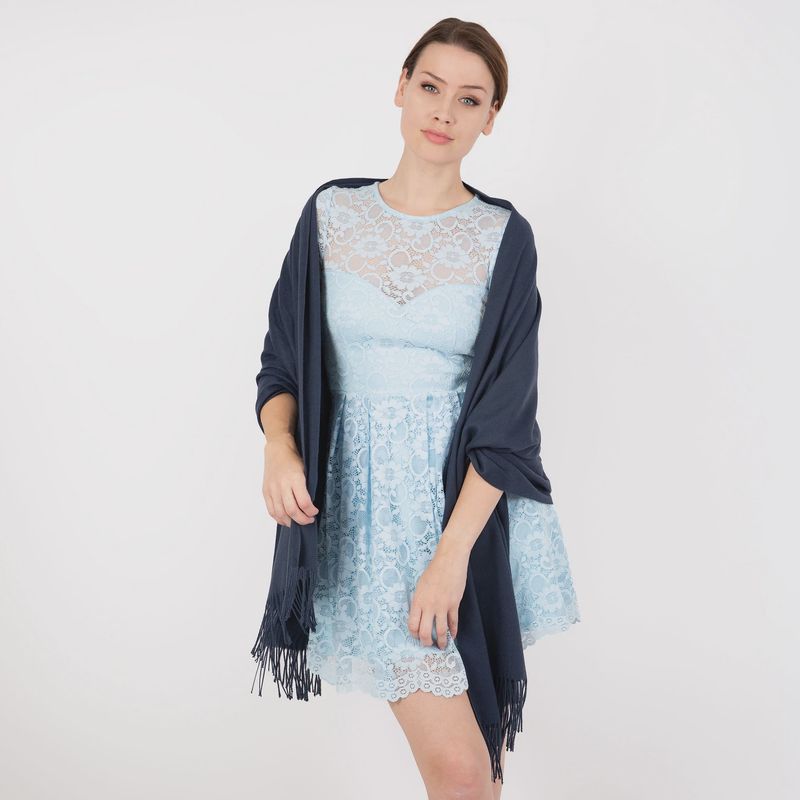 Women's Plain Pashmina Shawl with Tassels - Navy