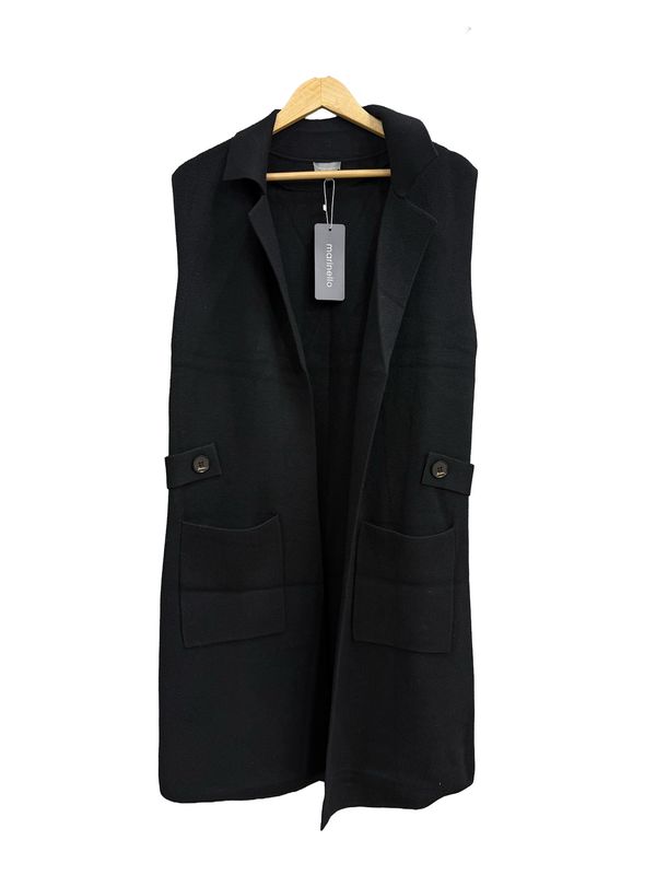 Black Long Knitted Sleeveless Jacket 16201