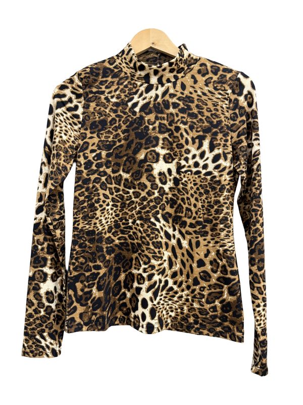 Brown Animal Print High Neck Top 14231