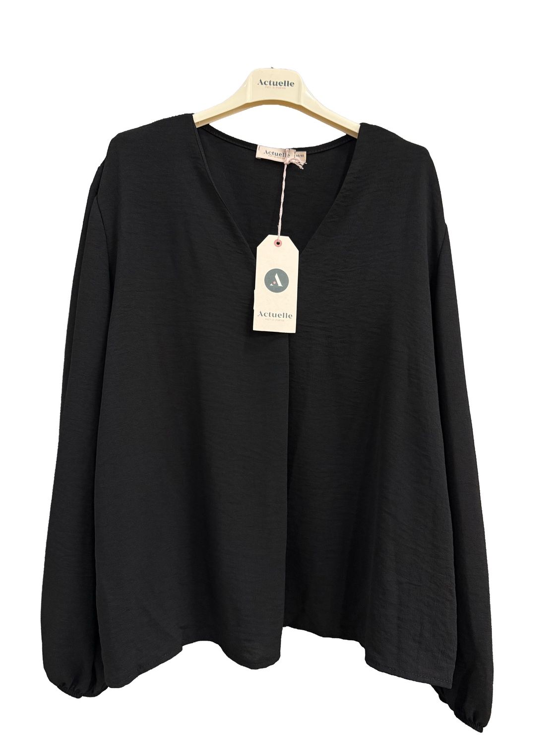 V-Neck Blouse with Placket Front, Colour: Black, Size: 38/40, Style: CU24H007