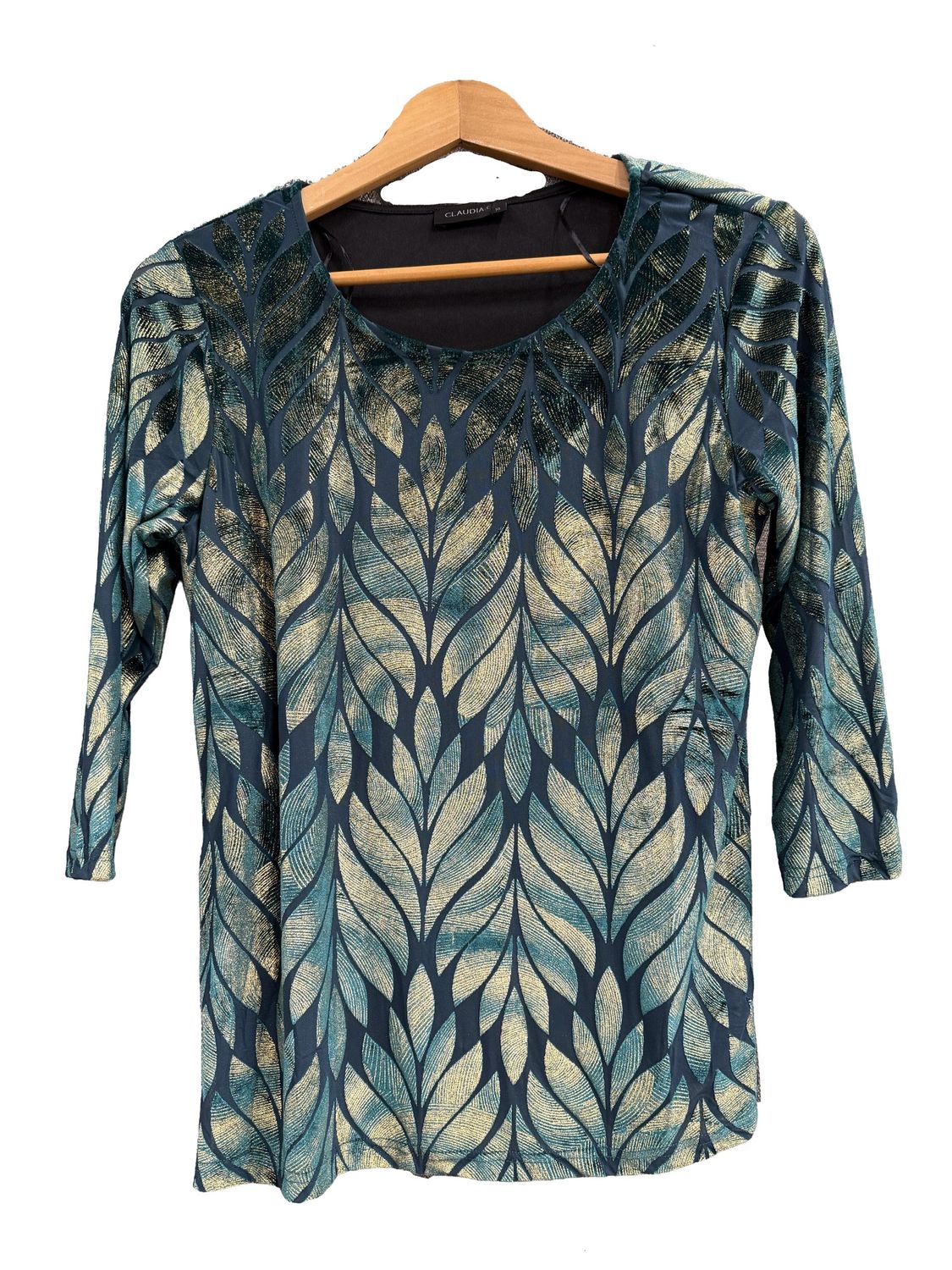 Teal Leaf Print Tunic Top COL13019