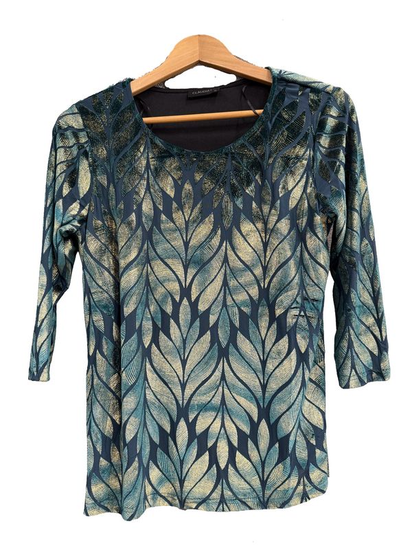 Teal Leaf Print Tunic Top COL13019