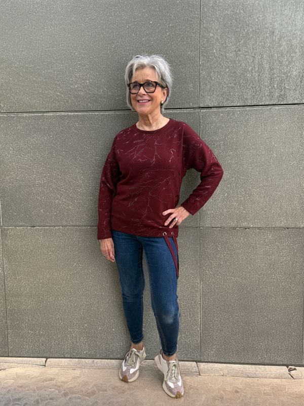 Burgundy Self Patterned Sweatshirt 11928
