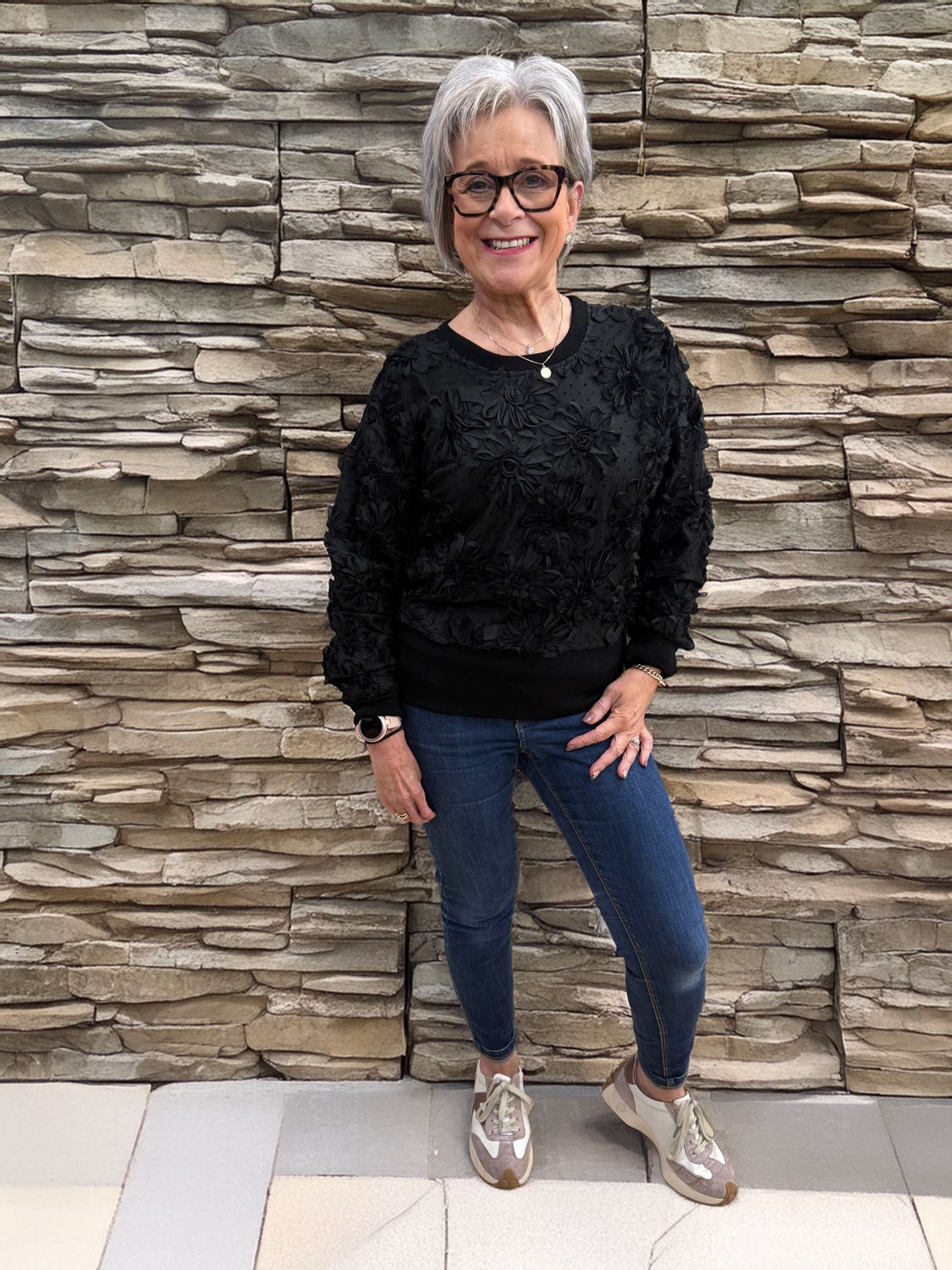 Black Floral Sheer Jumper 12207