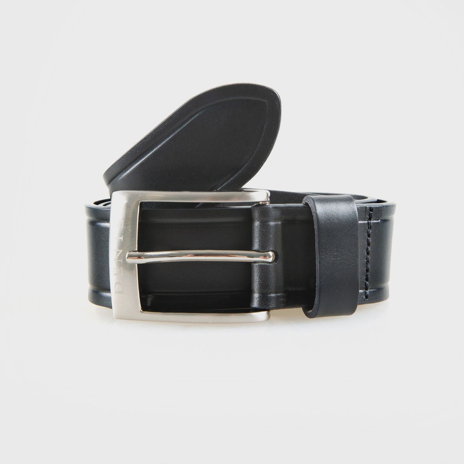 Men’s Heritage Full-Grain Leather Belt with Satin Nickel Buckle, Colour: Black, Size: M, Style: 12-4609