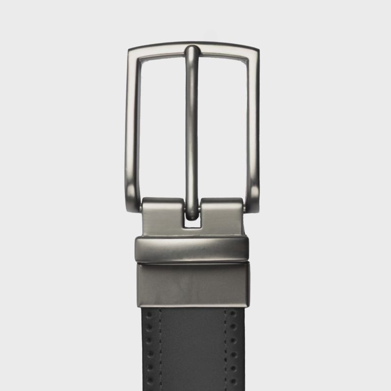 Men&#39;s Reversible Leather Belt with Gunmetal Buckle and Brogue Detail