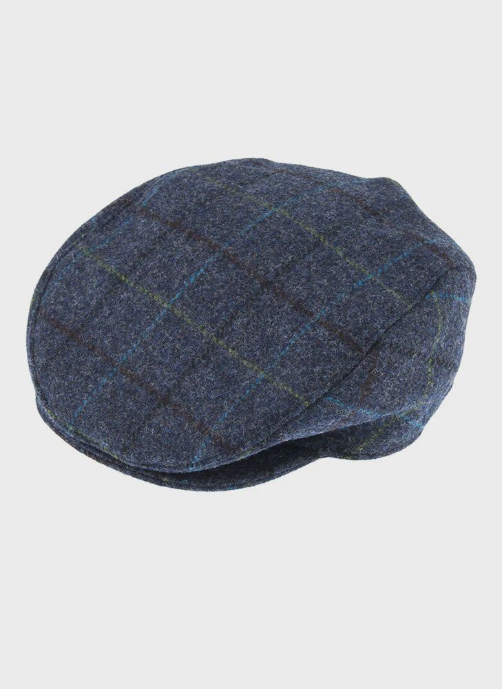 Fonthill Mens Check Tweed Flat Cap, Colour: Blue, Size: M, Style: 1-3038