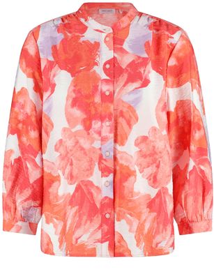 Lemon Soul Floral Collarless Blouse - Hazy Orange/Lavender