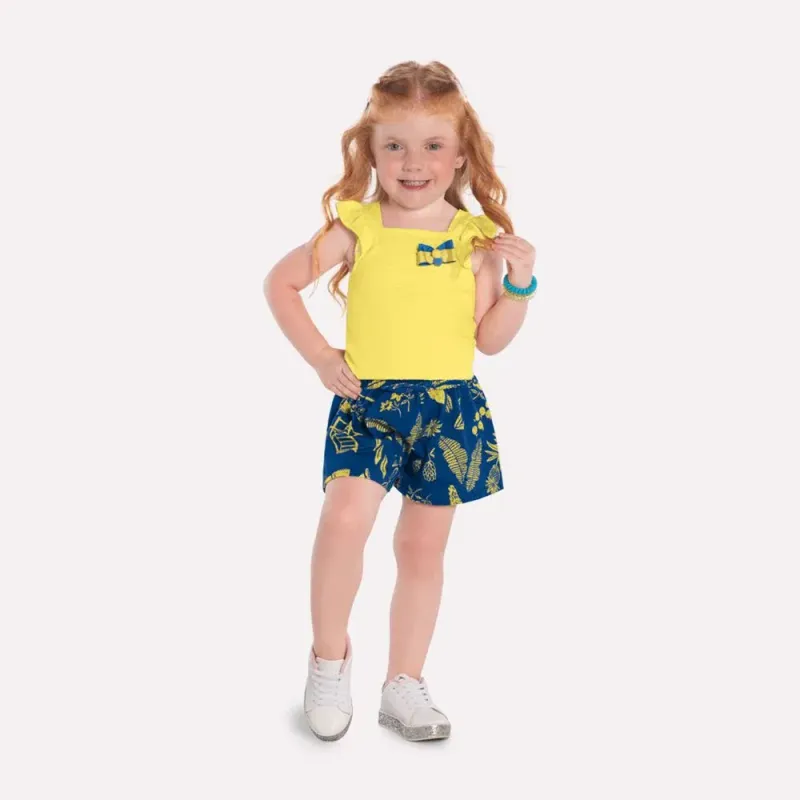 Bow Top &amp; AOP Shorts Set 1000239 - Yellow/Blue