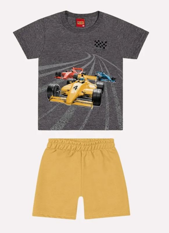 Racing Cars T-Shirt &amp; Shorts Set 1000581 - Charcoal/Gold
