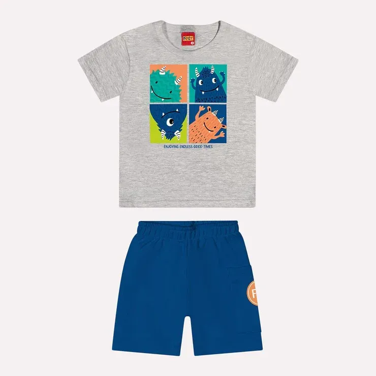 Monsters T-Shirt &amp; Shorts Set 1000585 - Grey/Blue
