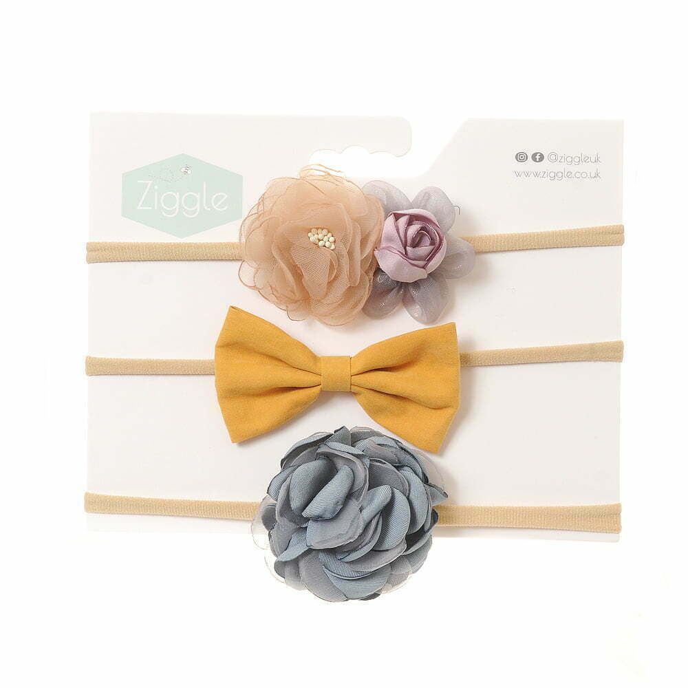 Grey and Mustard Roses Hairbow Set BOW0004
