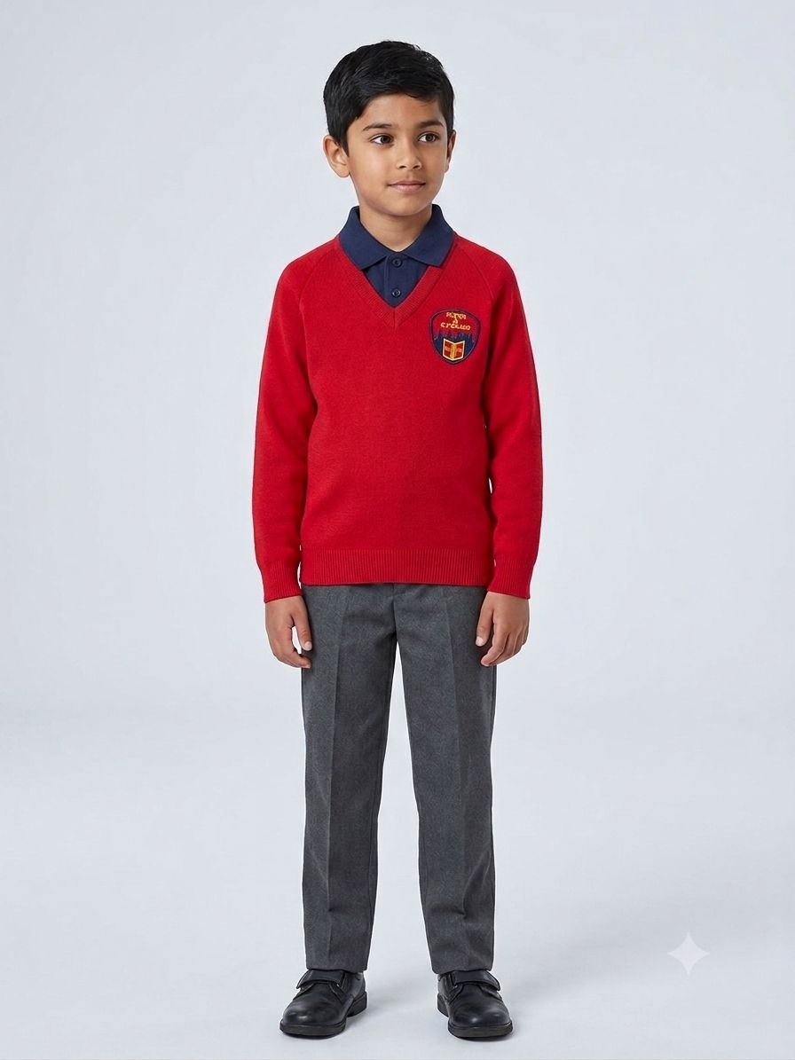 Saints &amp; Scholars V-Neck Sweatshirt BCJV1608, Colour: Scarlet, Size: 2/3Y