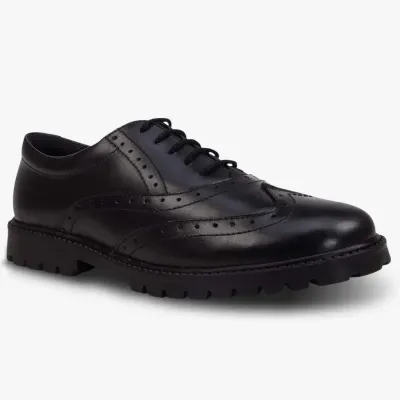 Sophia Black Leather Brogue Shoes - Junior
