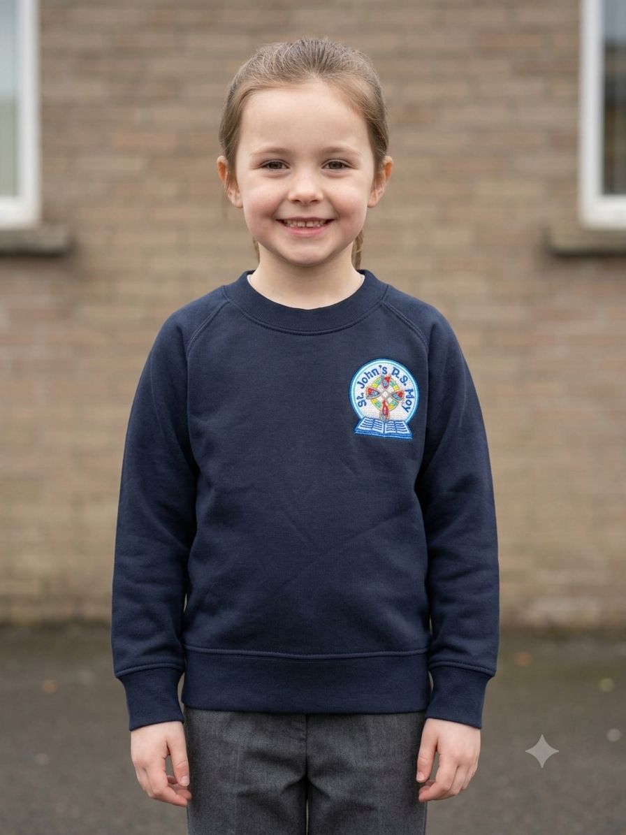 St John's P.S. Moy Sweatshirt (New Crest), Colour: Navy, Size: Age 3/4, Style: JQ99-WBKSWR01