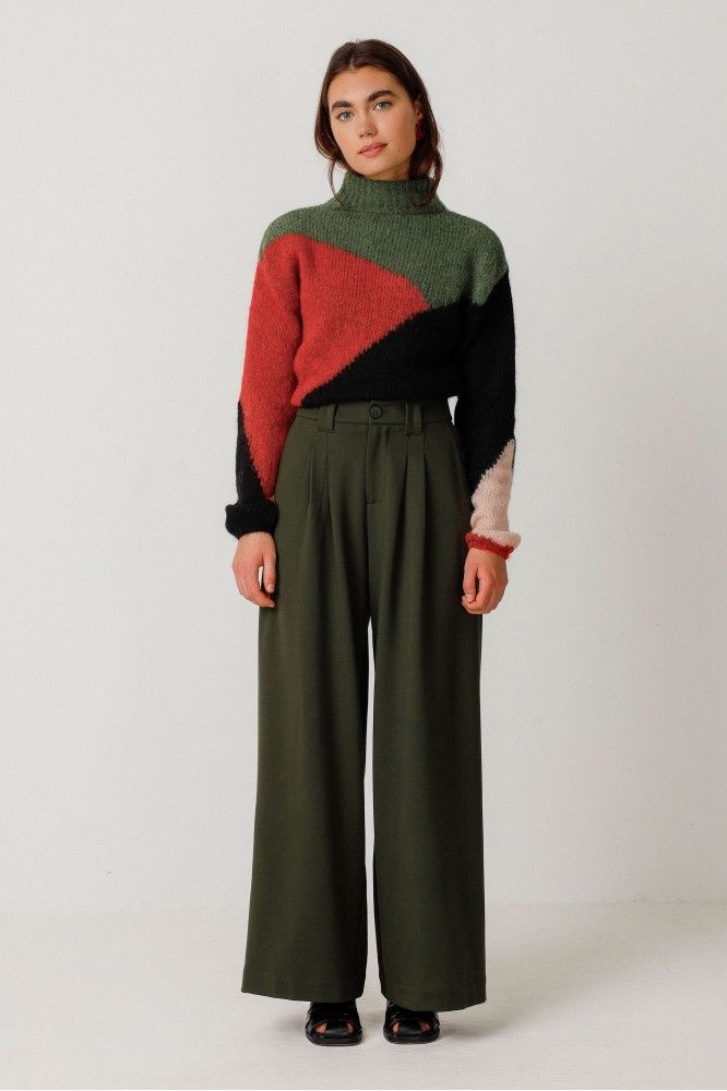 Nia Wide Leg Palazzo Trousers, Colour: Deep Green, Size: 8, Style: WTR00496