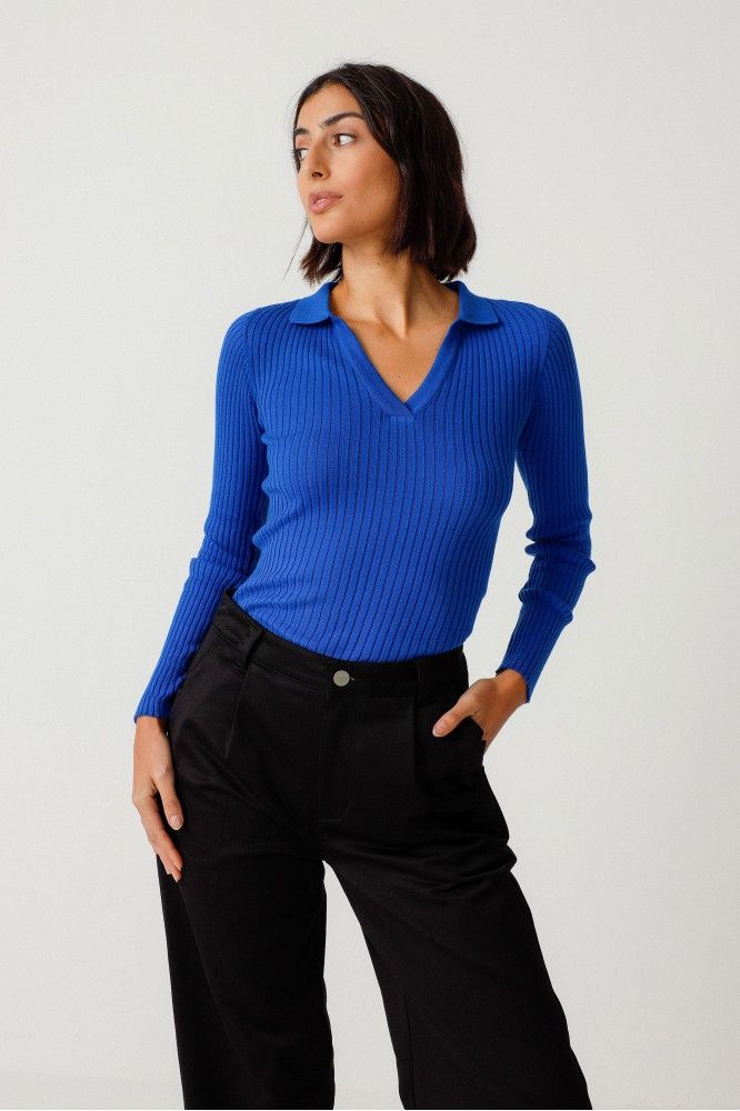 Ariza - GOTS Ribbed Top, Colour: Indigo Blue, Size: 8, Style: WTS01027