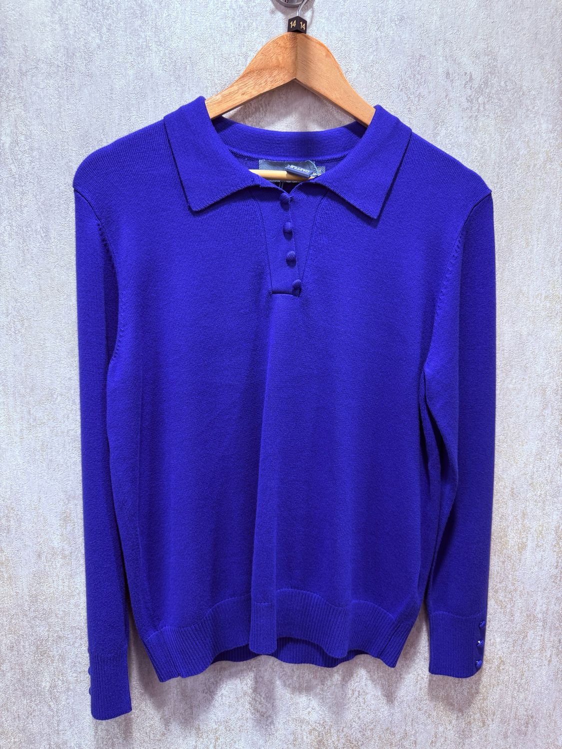 Collar &amp; Sleeve Buttons Jumper SV349, Colour: Deep Purple, Size: 10