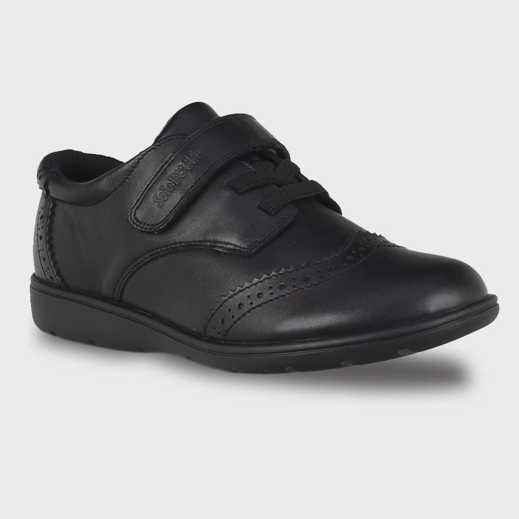 Carina Black Leather Lace Up &amp; Touch Tape Shoes, Size: 10