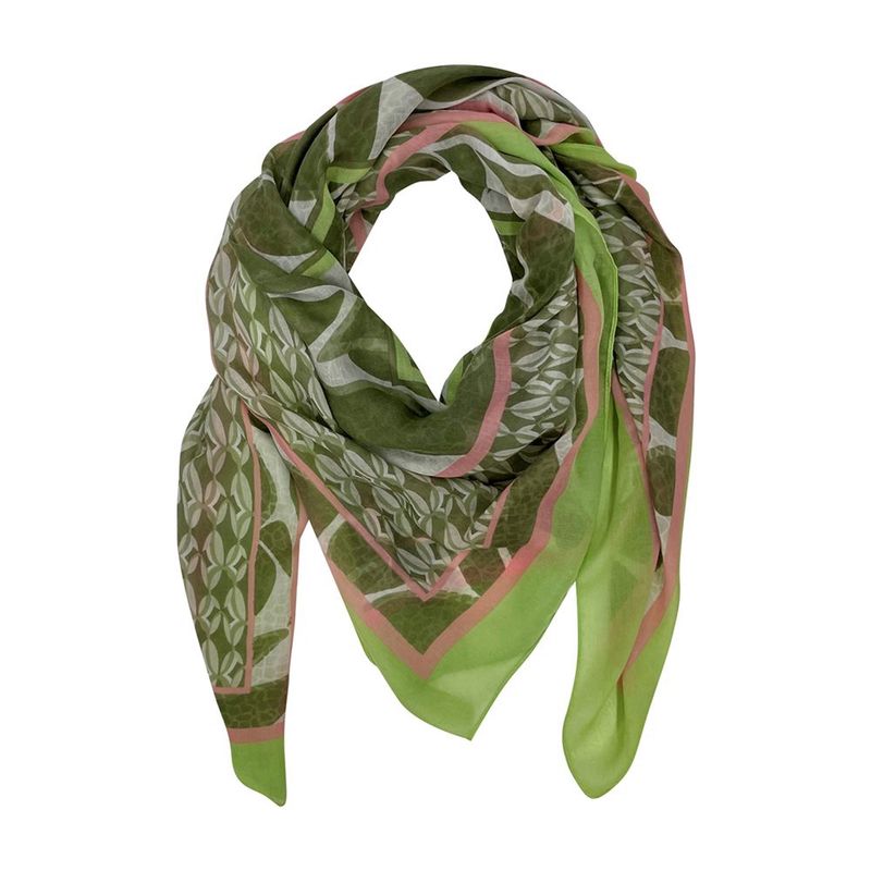 Woven Scarf 3444/1292 Green/Khaki/Pink