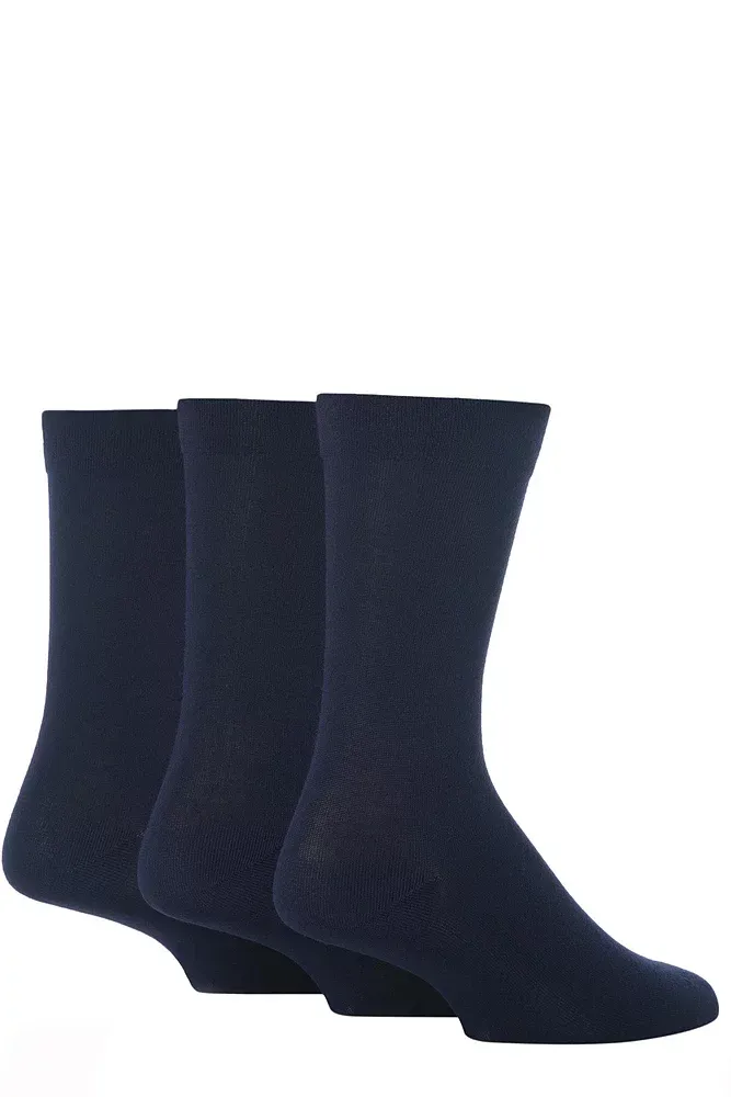 Mens 3 Pack Gentle Comfort Cuff Bamboo Socks QGSM, Colour: Navy, Size: 7-11