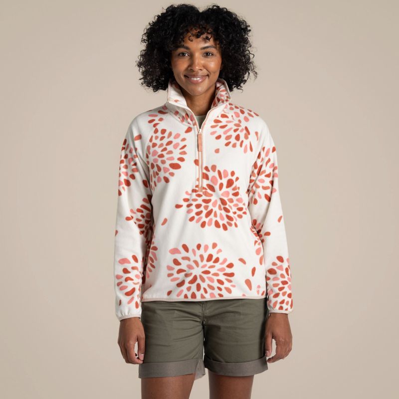 Women's National Trust Reedmace Half Zip Fleece | Red Sandstone Print CWA413
