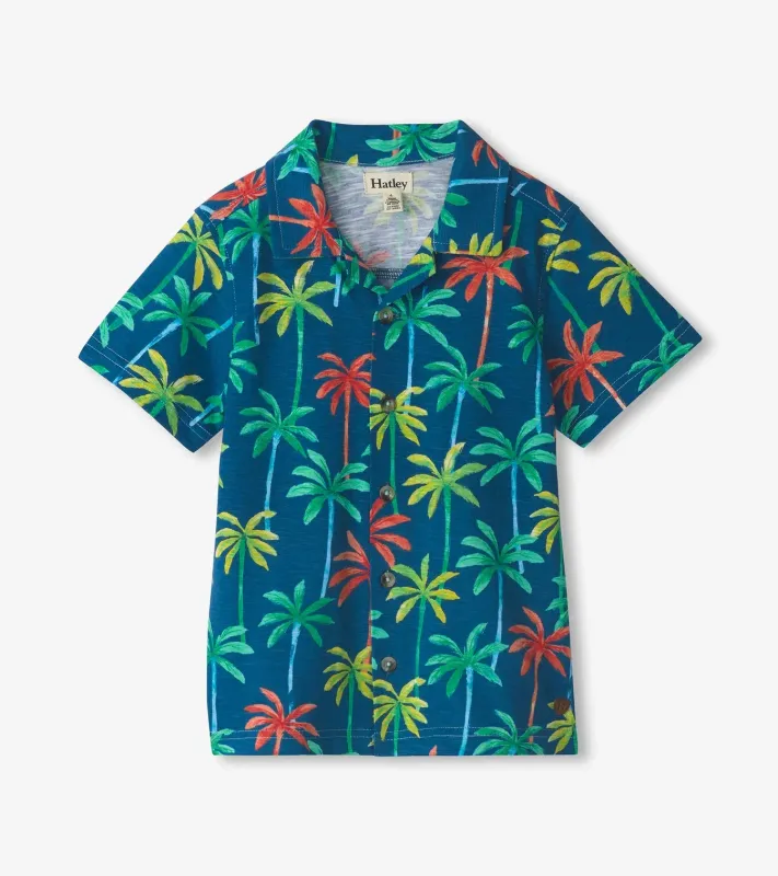 Painted Palms Jersey Button Down Shirt