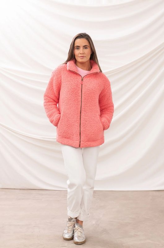 Seashell Full Zip Sherpa Fleece - Sugar Coral