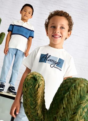 Boys Applique Text Top 3025 - Cream