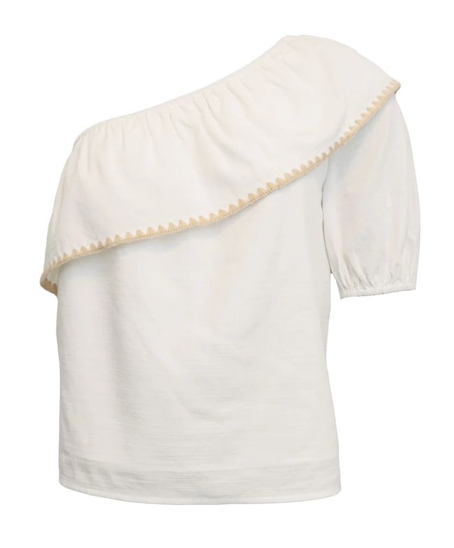 Beckie Off Shoulder Blouse - White W/Sand