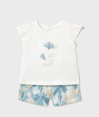 Baby Floral Print Shorts Set 1237 - Sky