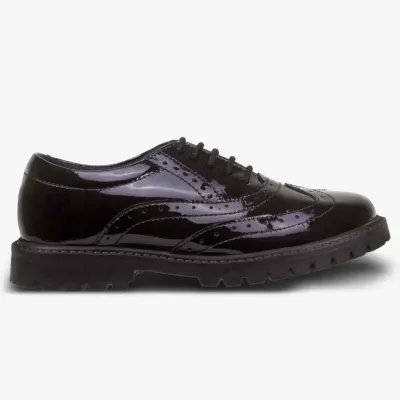 Sophia Black Patent Brogue Shoes - Senior