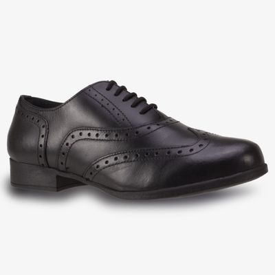 Bella Black Leather Brogue Shoes - Senior