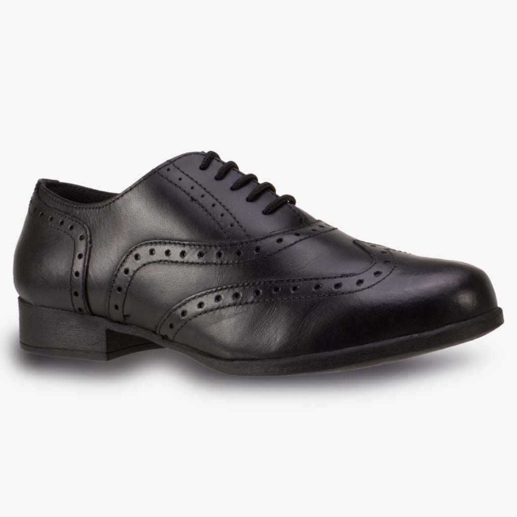 Bella Black Leather Brogue Shoes - Senior, Size: 6