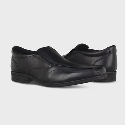Harvey Black Leather Slip On Shoe - Senior