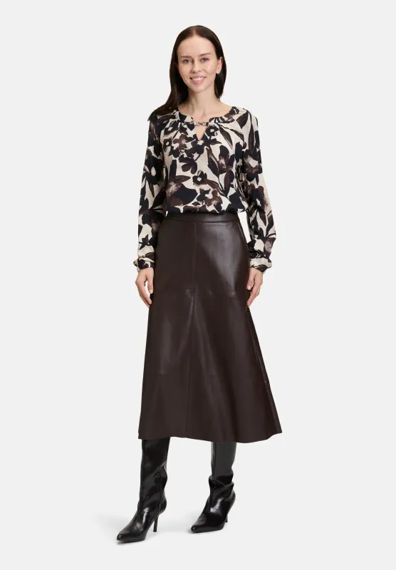 Buckle Neck Blouse - Beige/Brown